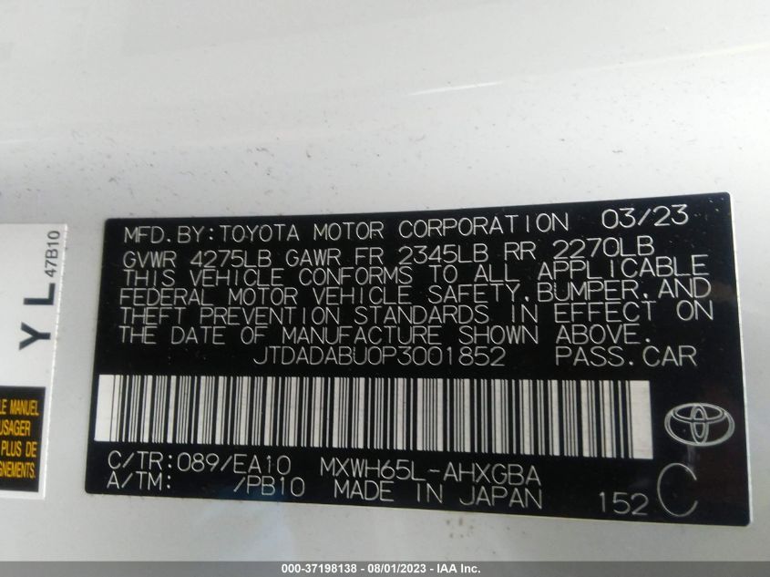 JTDADABU0P3001852 Toyota Prius LE/XLE/LIMITED 9