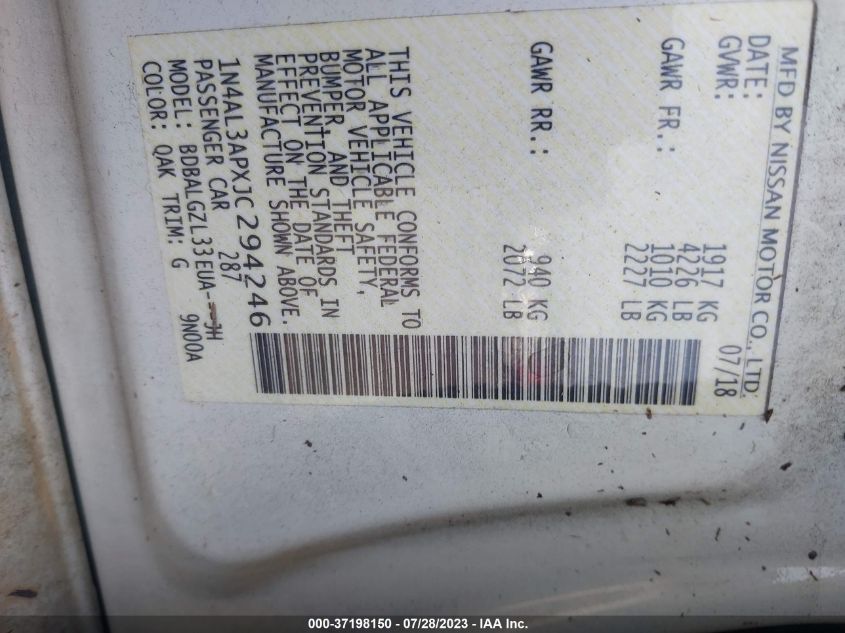 2018 NISSAN ALTIMA 2.5 S - 1N4AL3APXJC294246