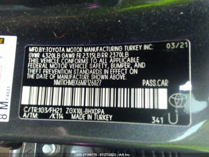 2021 TOYOTA C-HR LE/XLE/LIMITED/NIGHTSHADE - NMTKHMBX6MR126027