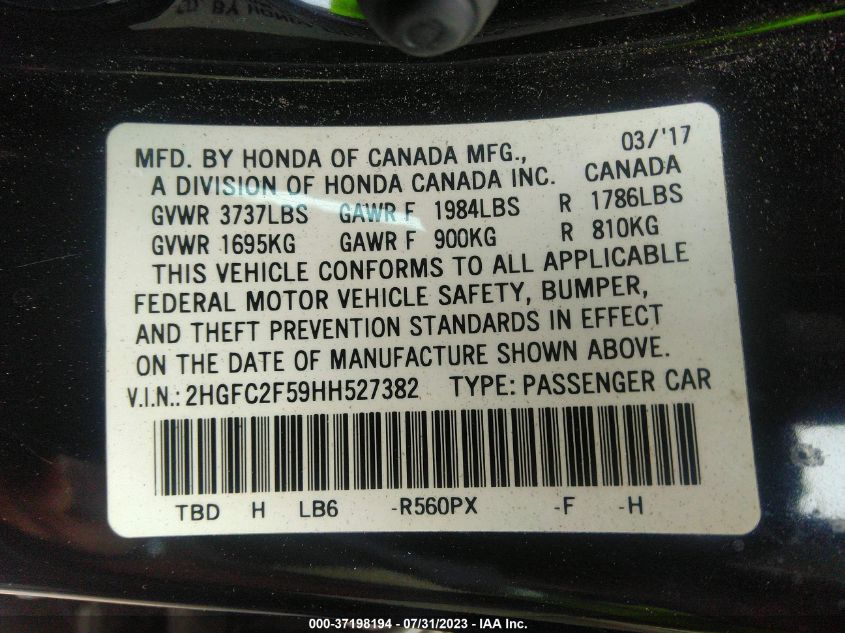 2017 HONDA CIVIC SEDAN LX - 2HGFC2F59HH527382