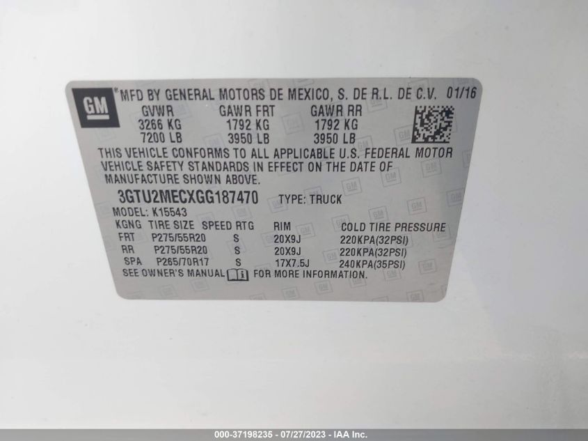 2016 GMC SIERRA 1500 SLE - 3GTU2MECXGG187470