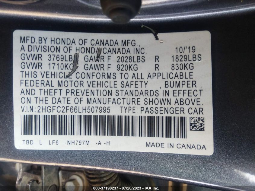 2HGFC2F66LH507995 Honda Civic Sedan LX 9