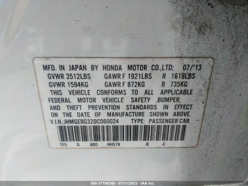 2013 HONDA FIT - JHMGE8G32DC060024