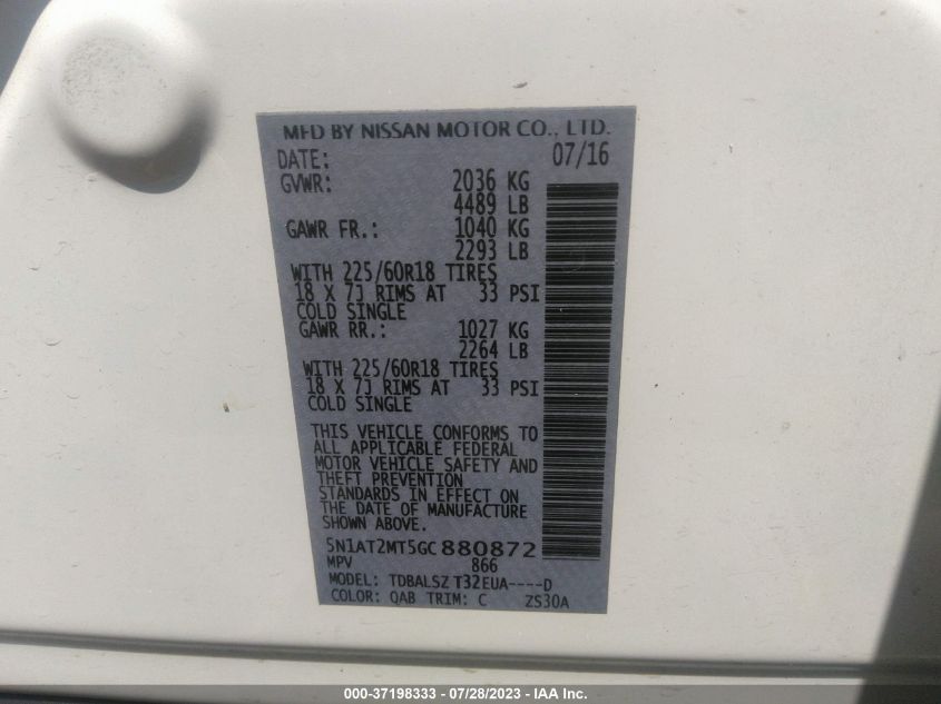2016 NISSAN ROGUE SL - 5N1AT2MT5GC880872