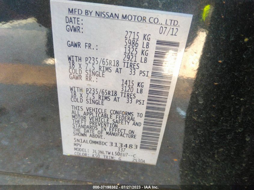 2013 INFINITI JX 5N1AL0MM8DC313483