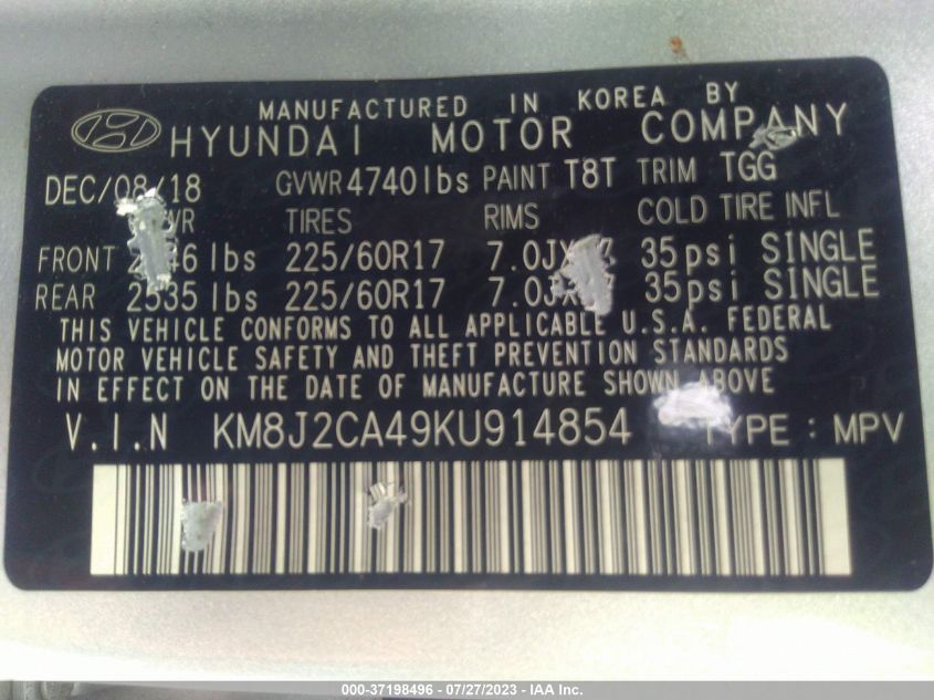 2019 HYUNDAI TUCSON SE - KM8J2CA49KU914854