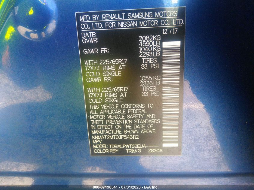 2018 NISSAN ROGUE S - KNMAT2MT0JP543112
