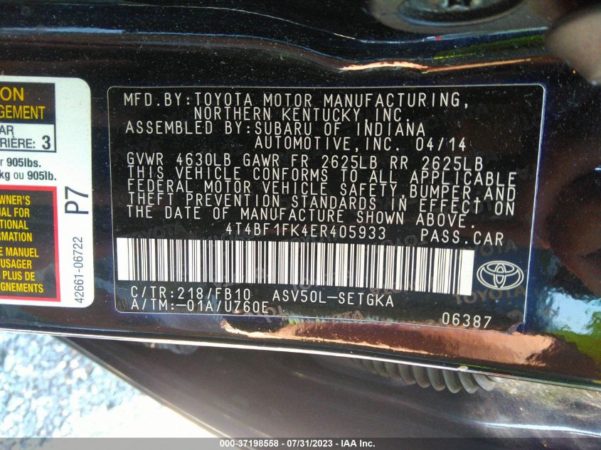 2014 TOYOTA CAMRY L/SE/LE/XLE - 4T4BF1FK4ER405933