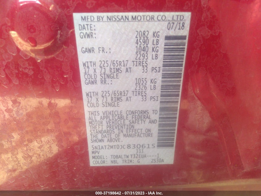 VIN 5N1AT2MT0JC830615 2018 NISSAN ROGUE SV