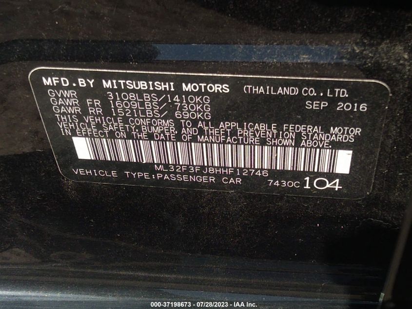 2017 MITSUBISHI MIRAGE G4 ES - ML32F3FJ8HHF12746