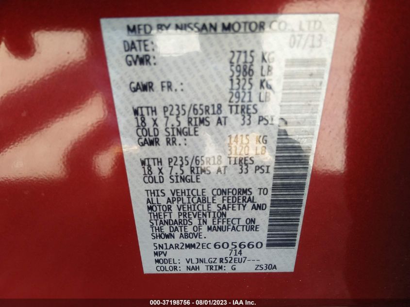 2014 NISSAN PATHFINDER SL - 5N1AR2MM2EC605660
