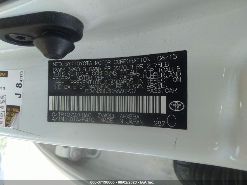 2013 TOYOTA PRIUS ONE/TWO/THREE/FOUR/FIVE - JTDKN3DU3D5660907