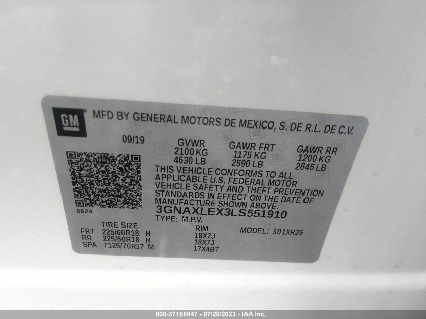 2020 CHEVROLET EQUINOX LT - 3GNAXLEX3LS551910