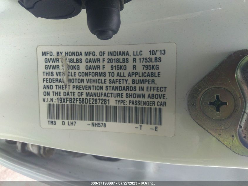 2013 HONDA CIVIC SDN LX - 19XFB2F58DE287281