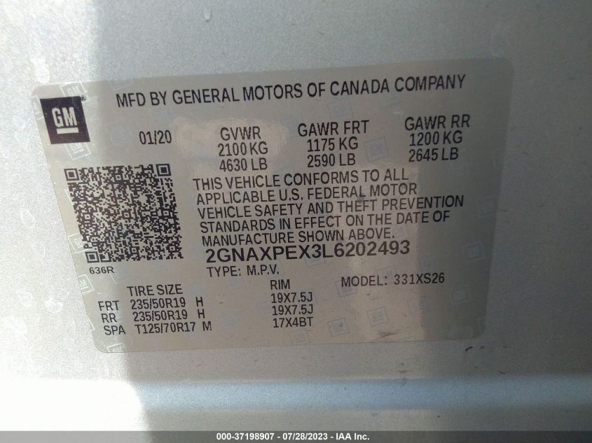 2020 CHEVROLET EQUINOX PREMIER - 2GNAXPEX3L6202493