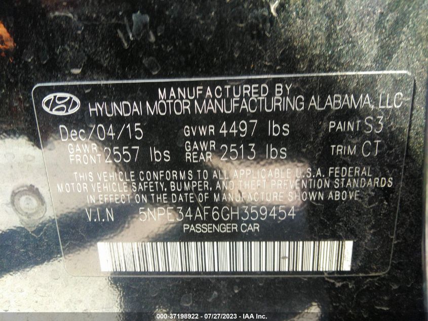 2016 HYUNDAI SONATA 2.4L SPORT - 5NPE34AF6GH359454