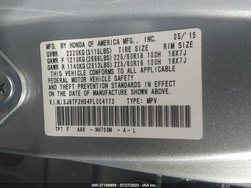 2015 HONDA CROSSTOUR EX-L - 5J6TF2H54FL004173