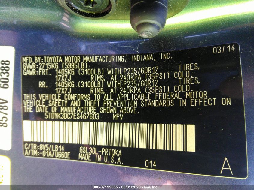 2014 TOYOTA SIENNA XLE/LIMITED - 5TDYK3DC7ES467603