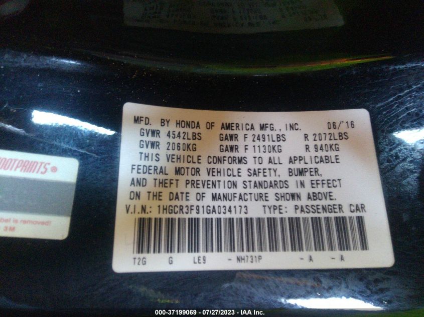 2016 HONDA ACCORD SEDAN TOURING - 1HGCR3F91GA034173