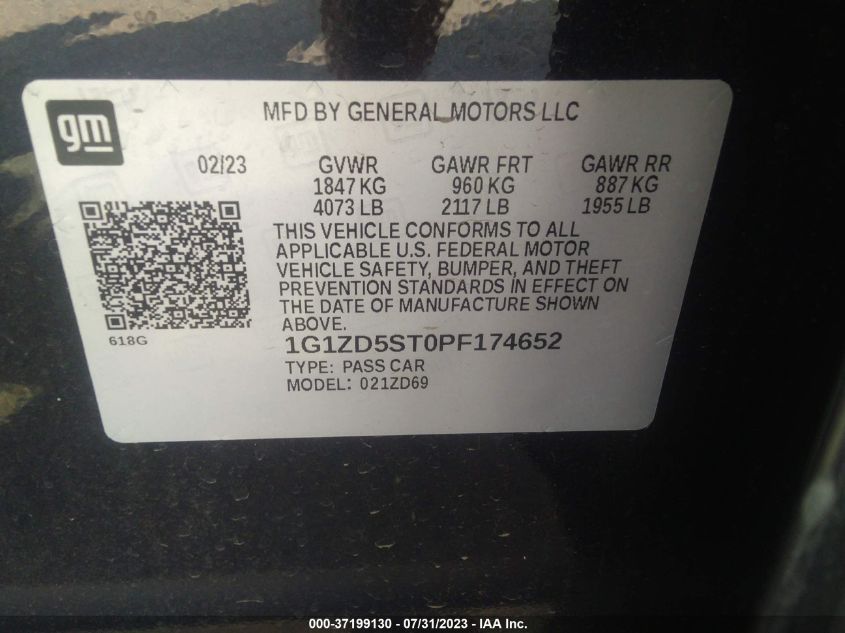 2023 CHEVROLET MALIBU LT - 1G1ZD5ST0PF174652