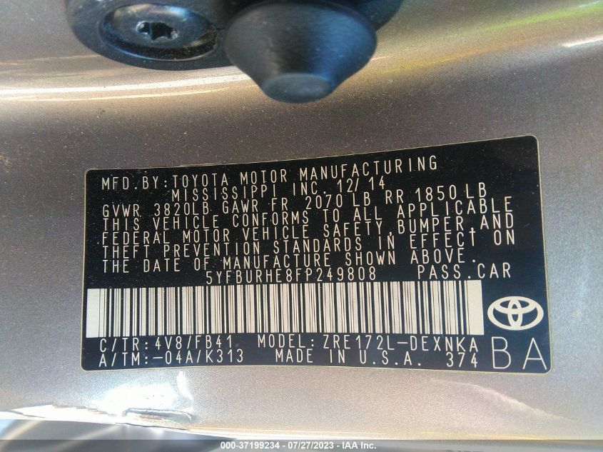 2015 TOYOTA COROLLA L/LE/S/S PLUS/LE PLUS - 5YFBURHE8FP249808