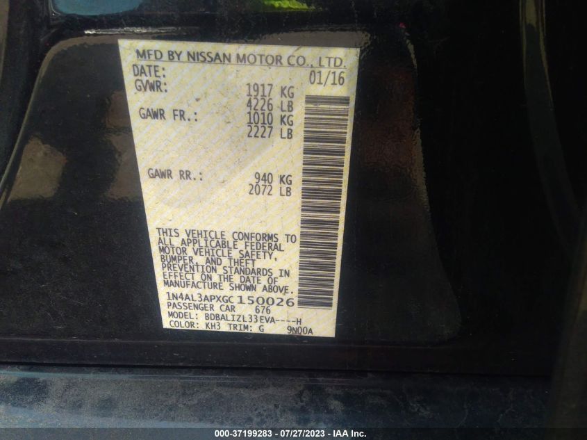 2016 NISSAN ALTIMA 2.5 SV - 1N4AL3APXGC150026