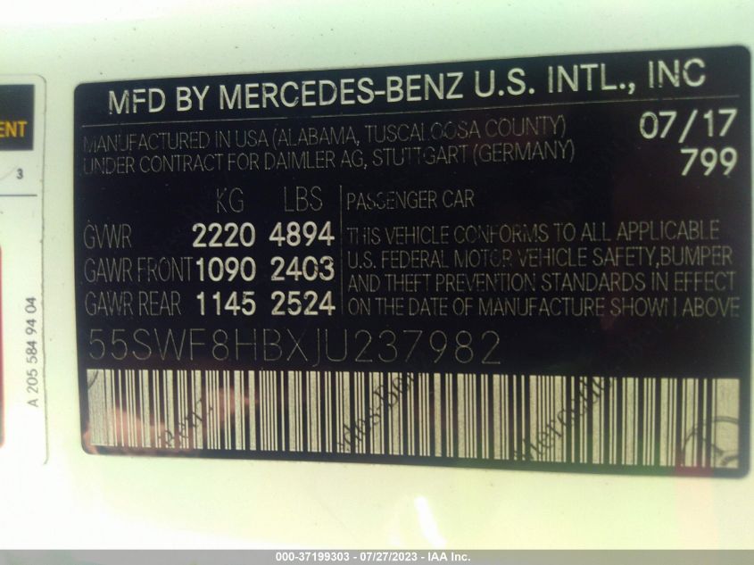 2018 MERCEDES-BENZ C-CLASS AMG C 63 S - 55SWF8HBXJU237982