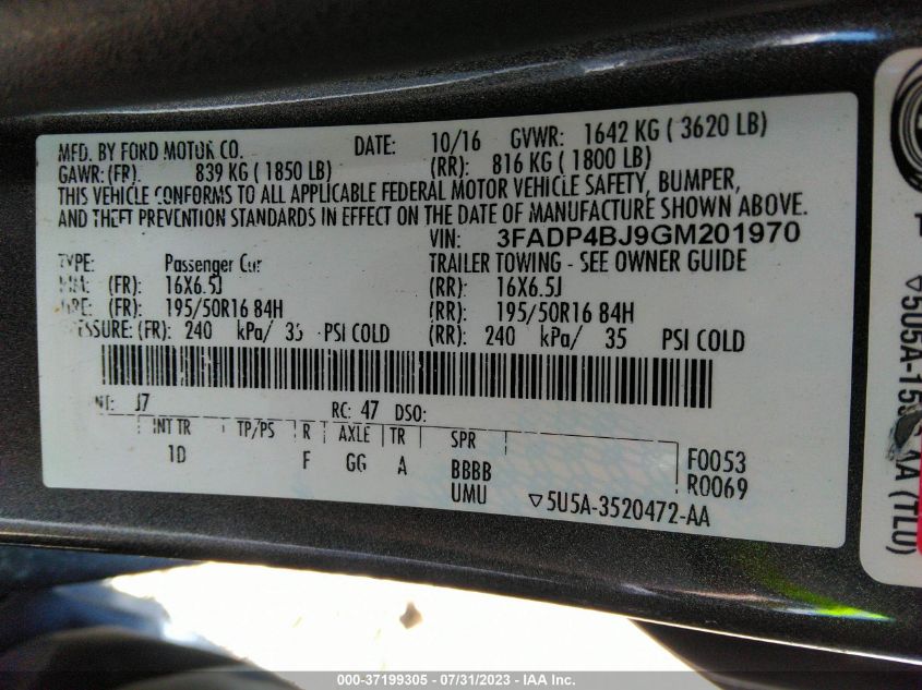 2016 FORD FIESTA SE - 3FADP4BJ9GM201970