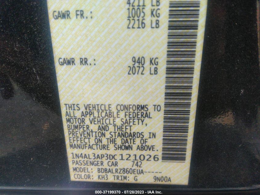 2013 NISSAN ALTIMA 2.5 S - 1N4AL3AP3DC121026