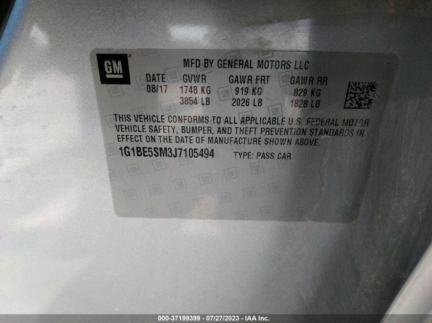 2018 CHEVROLET CRUZE LT - 1G1BE5SM3J7105494