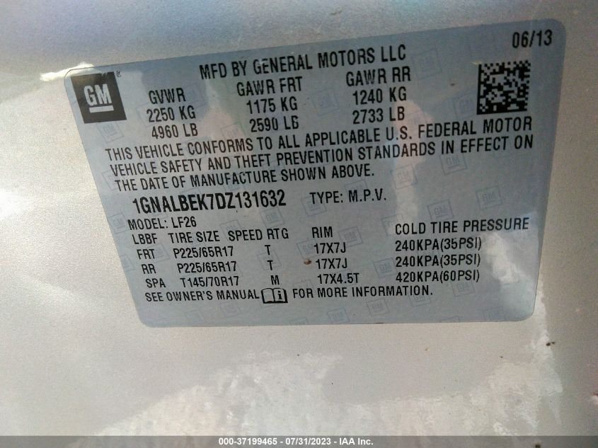 2013 CHEVROLET EQUINOX LS - 1GNALBEK7DZ131632