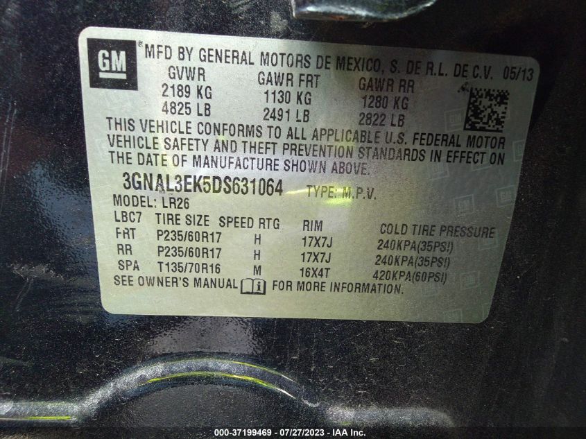 2013 CHEVROLET CAPTIVA SPORT LT 3GNAL3EK5DS631064