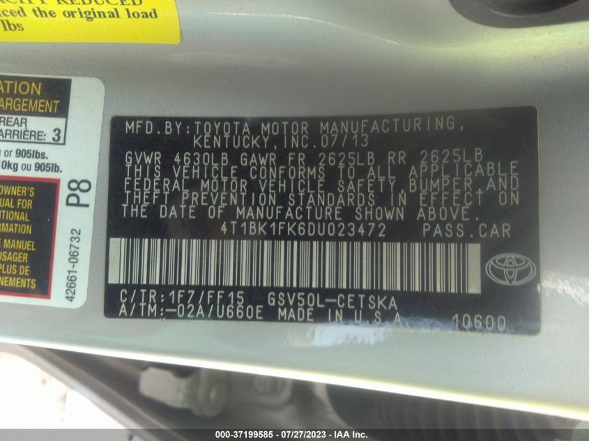 2013 TOYOTA CAMRY SE/XLE - 4T1BK1FK6DU023472