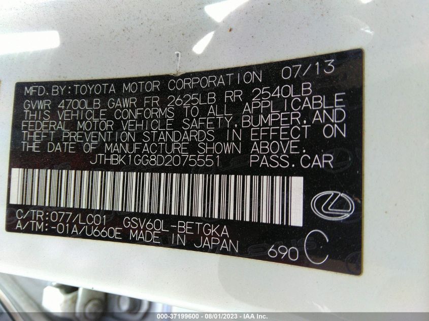 2013 LEXUS ES 350 4DR SDN - JTHBK1GG8D2075551