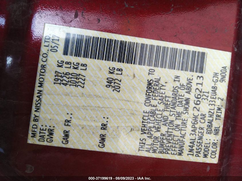 2017 NISSAN ALTIMA 2.5 SR - 1N4AL3AP6HC266213