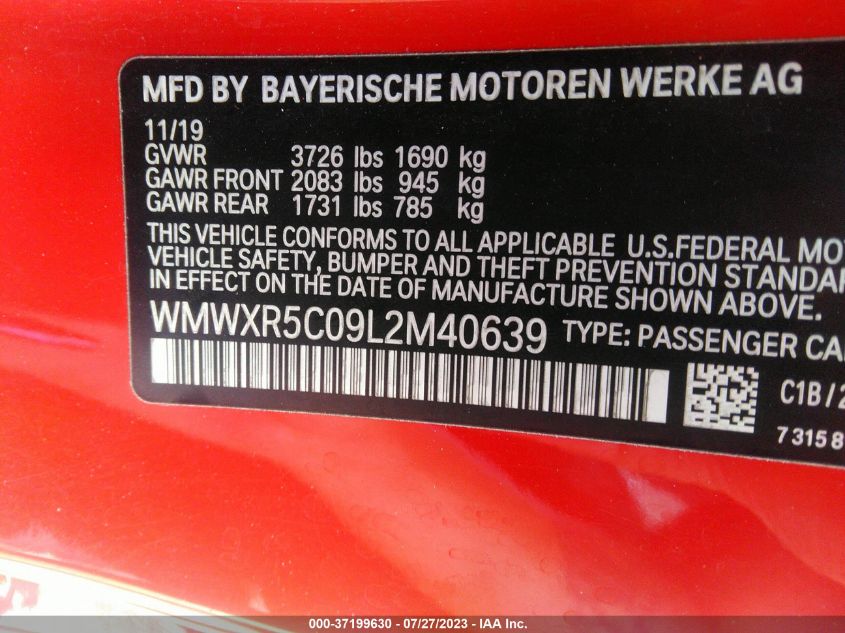 2020 MINI HARDTOP 2 DOOR COOPER S WMWXR5C09L2M40639