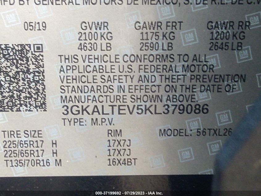 2019 GMC TERRAIN SLE - 3GKALTEV5KL379086