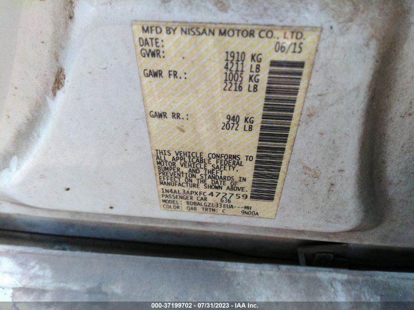 2015 NISSAN ALTIMA 2.5 S - 1N4AL3APXFC472759