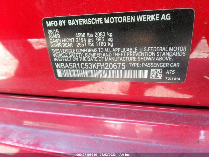 2019 BMW 3 SERIES 330I - WBA5R1C53KFH20675