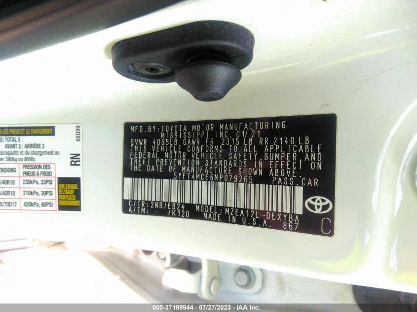 2021 TOYOTA COROLLA XSE/APEX XSE - 5YFT4MCE6MP079265