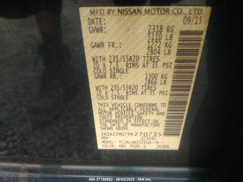 2015 NISSAN MURANO PLATINUM - 5N1AZ2MG7FN270735