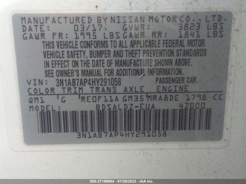 2017 NISSAN SENTRA S/SV/SR/SL - 3N1AB7AP4HY291058