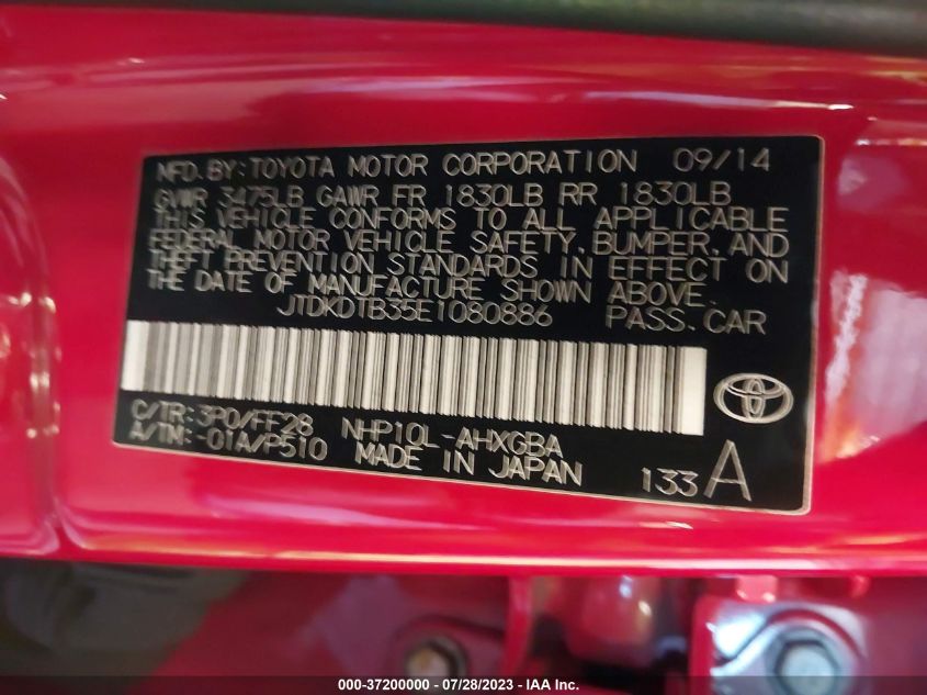 2014 TOYOTA PRIUS C ONE/THREE/TWO/FOUR - JTDKDTB35E1080886