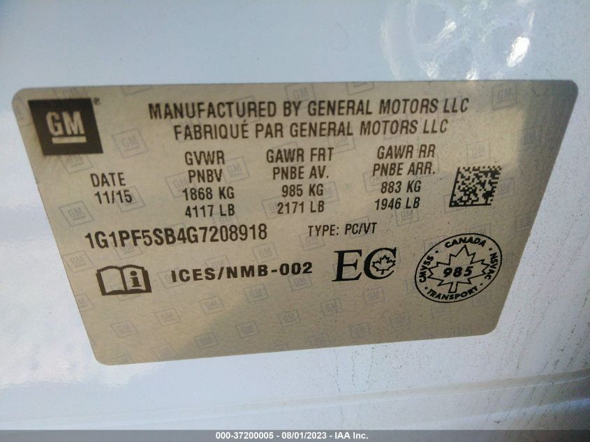 2016 CHEVROLET CRUZE LIMITED LT - 1G1PF5SB4G7208918