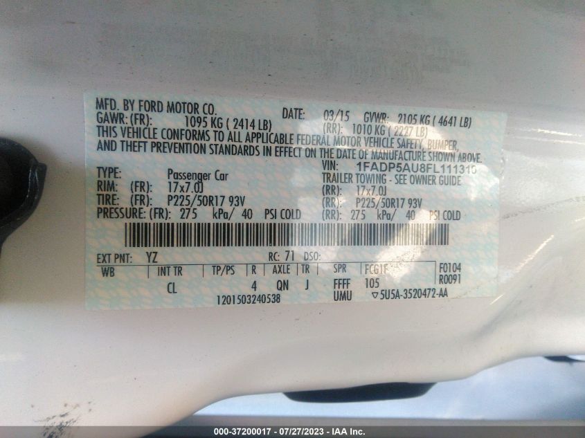 2015 FORD C-MAX HYBRID SE - 1FADP5AU8FL111310