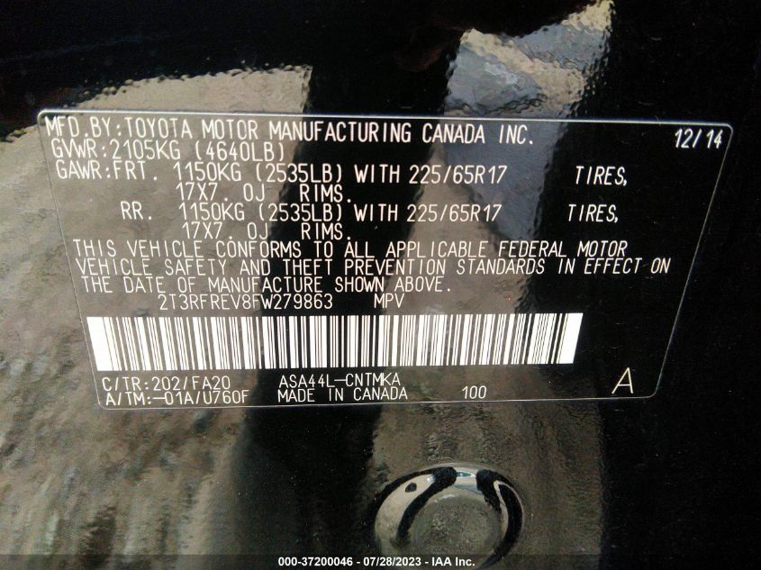 2015 TOYOTA RAV4 XLE - 2T3RFREV8FW279863