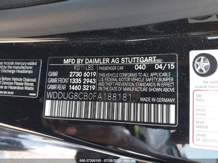 2015 MERCEDES-BENZ S-CLASS S 550 - WDDUG8CB0FA188181