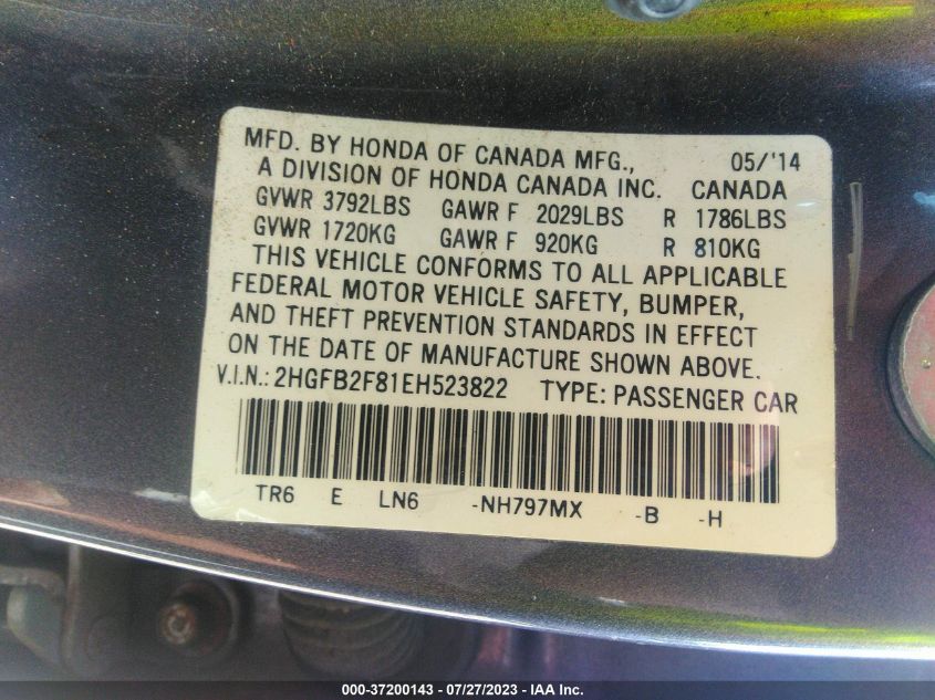 2014 HONDA CIVIC EX - 2HGFB2F81EH523822