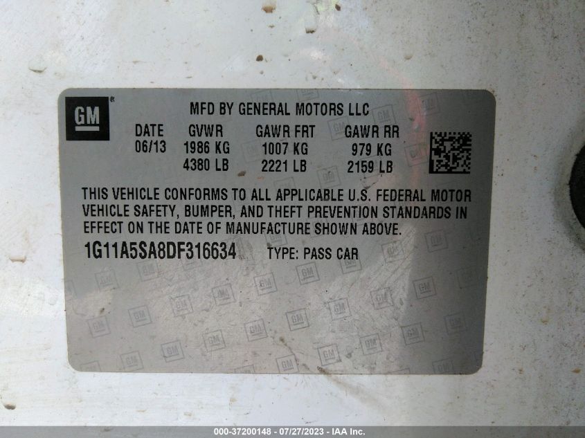 2013 CHEVROLET MALIBU LS - 1G11A5SA8DF316634