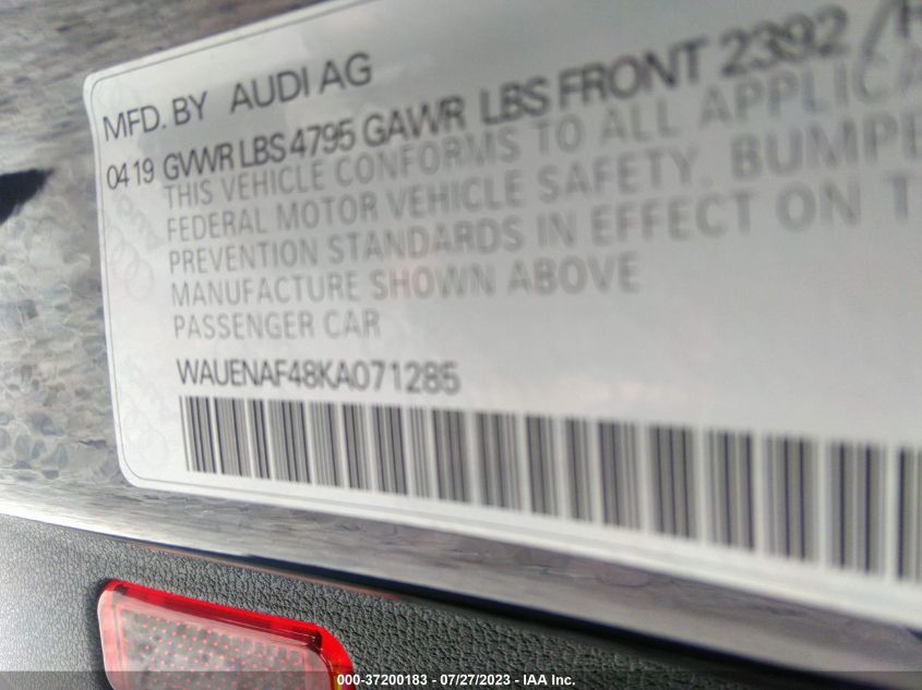 2019 AUDI A4 PREMIUM PLUS - WAUENAF48KA071285